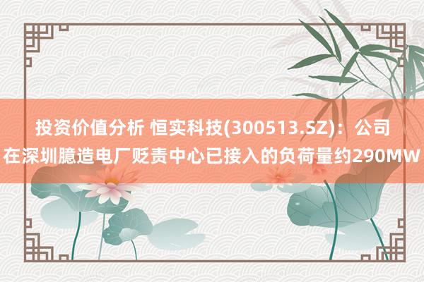 投资价值分析 恒实科技(300513.SZ)：公司在深圳臆造电厂贬责中心已接入的负荷量约290MW