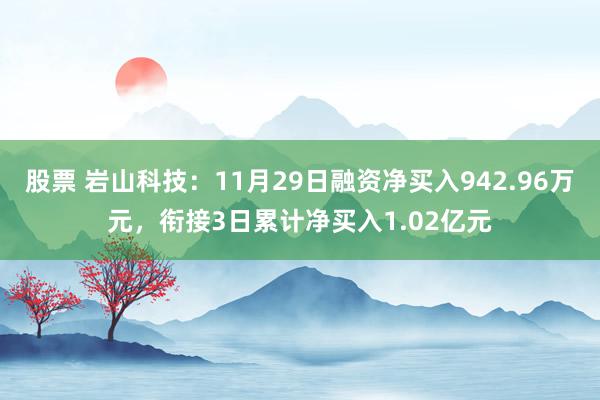 股票 岩山科技：11月29日融资净买入942.96万元，衔接3日累计净买入1.02亿元