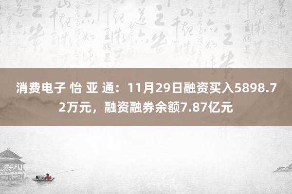 消费电子 怡 亚 通：11月29日融资买入5898.72万元，融资融券余额7.87亿元