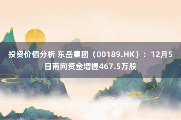 投资价值分析 东岳集团（00189.HK）：12月5日南向资金增握467.5万股