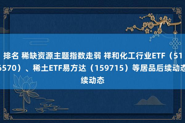 排名 稀缺资源主题指数走弱 祥和化工行业ETF（516570）、稀土ETF易方达（159715）等居品后续动态