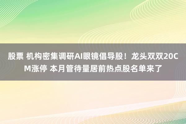 股票 机构密集调研AI眼镜倡导股！龙头双双20CM涨停 本月管待量居前热点股名单来了