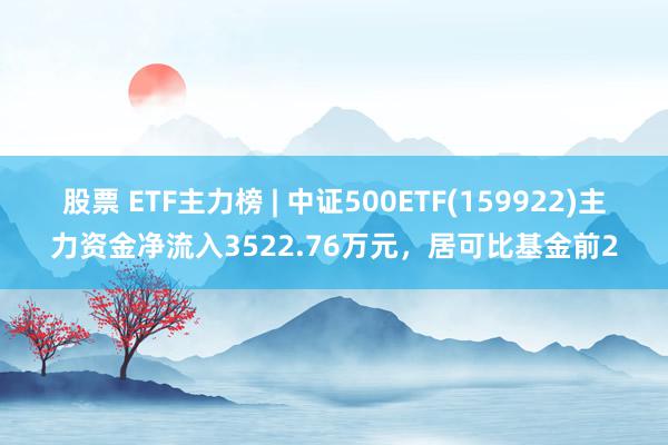 股票 ETF主力榜 | 中证500ETF(159922)主力资金净流入3522.76万元，居可比基金前2