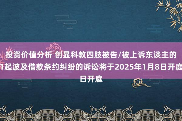 投资价值分析 创显科教四肢被告/被上诉东谈主的1起波及借款条约纠纷的诉讼将于2025年1月8日开庭