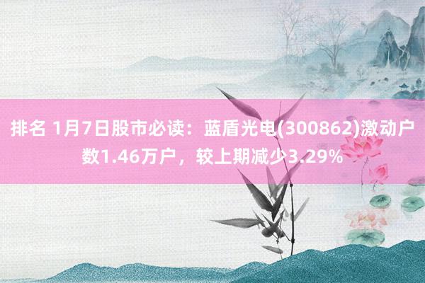 排名 1月7日股市必读：蓝盾光电(300862)激动户数1.46万户，较上期减少3.29%