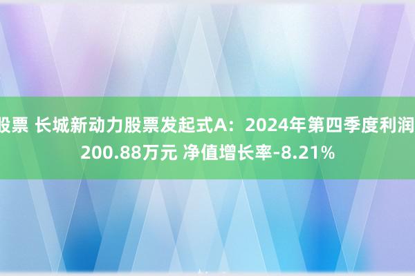 股票 长城新动力股票发起式A：2024年第四季度利润-200.88万元 净值增长率-8.21%