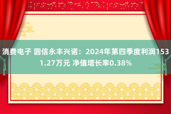 消费电子 圆信永丰兴诺：2024年第四季度利润1531.27万元 净值增长率0.38%