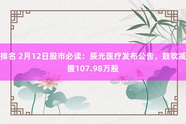 排名 2月12日股市必读：辰光医疗发布公告，鼓吹减握107.98万股