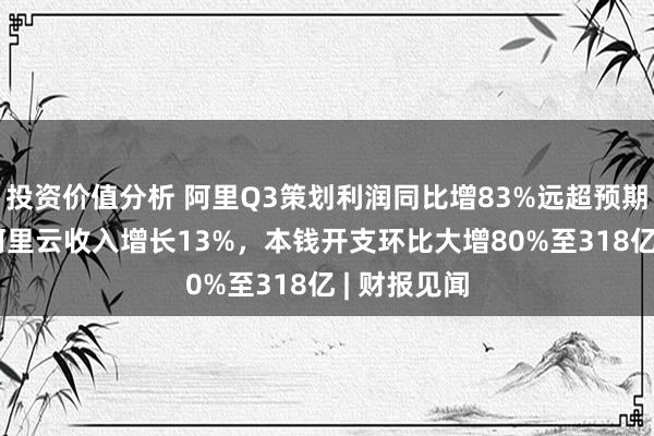 投资价值分析 阿里Q3策划利润同比增83%远超预期，AI助推阿里云收入增长13%，本钱开支环比大增80%至318亿 | 财报见闻